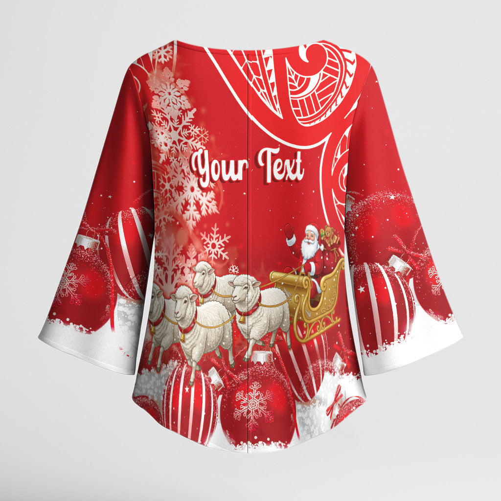 New Zealand Christmas In July Personalised Kimono Sleeve Blouse Funny Santa Sheep Meri Kirihimete Red LT14 - Polynesian Pride