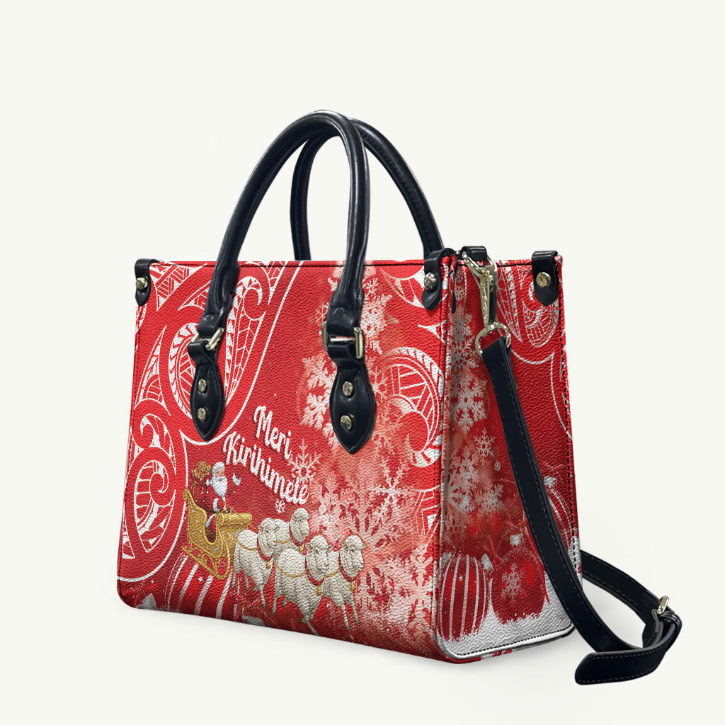 New Zealand Christmas In July Leather Bag Funny Santa Sheep Meri Kirihimete Red LT14 Red - Polynesian Pride