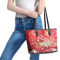 New Zealand Christmas In July Leather Tote Bag Funny Santa Sheep Meri Kirihimete Red LT14 - Polynesian Pride