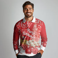 New Zealand Christmas In July Personalised Long Sleeve Polo Shirt Funny Santa Sheep Meri Kirihimete Red LT14 - Polynesian Pride
