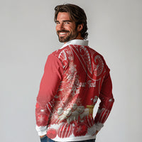 New Zealand Christmas In July Personalised Long Sleeve Polo Shirt Funny Santa Sheep Meri Kirihimete Red LT14 - Polynesian Pride