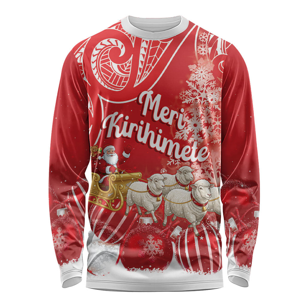 New Zealand Christmas In July Personalised Long Sleeve Shirt Funny Santa Sheep Meri Kirihimete Red LT14 Unisex Red - Polynesian Pride