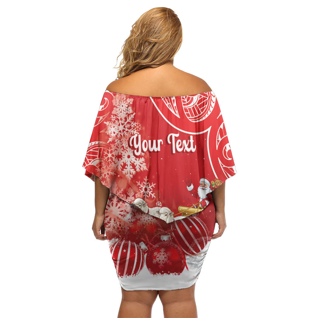New Zealand Christmas In July Personalised Off Shoulder Short Dress Funny Santa Sheep Meri Kirihimete Red LT14 - Polynesian Pride