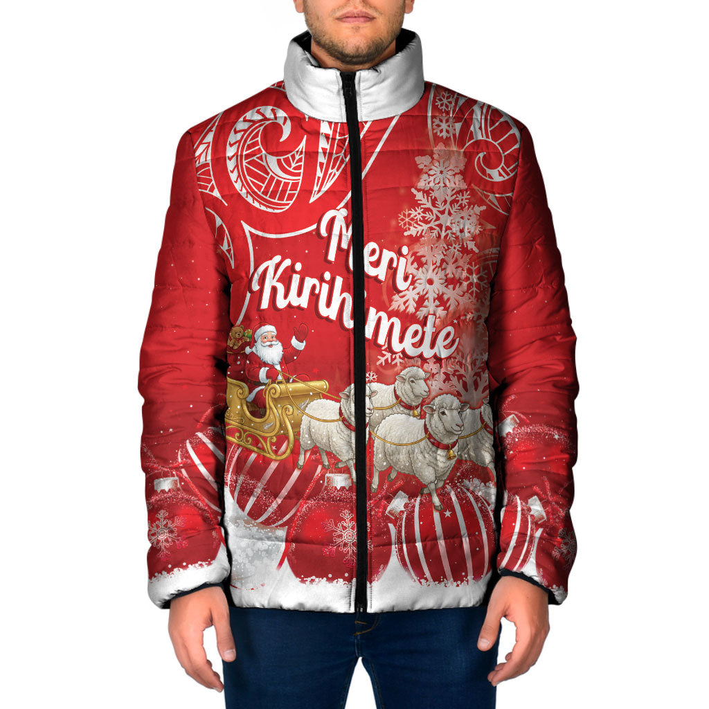 New Zealand Christmas In July Personalised Padded Jacket Funny Santa Sheep Meri Kirihimete Red LT14 Men Red - Polynesian Pride