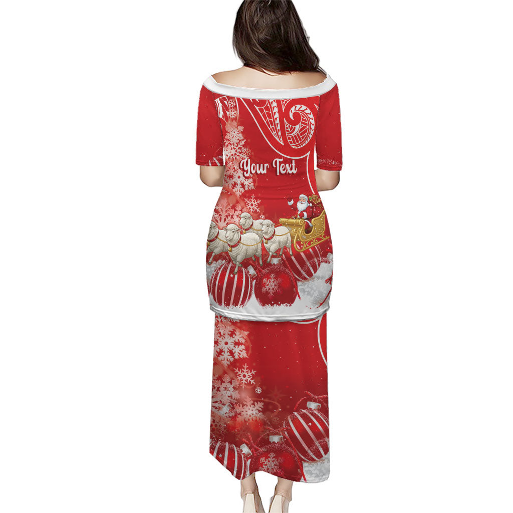 New Zealand Christmas In July Personalised Puletasi Funny Santa Sheep Meri Kirihimete Red LT14 - Polynesian Pride