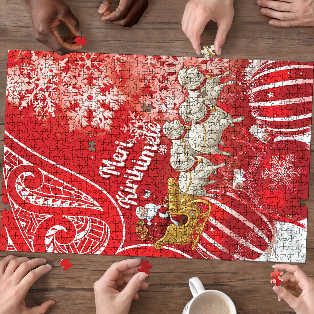 New Zealand Christmas In July Puzzle Funny Santa Sheep Meri Kirihimete Red