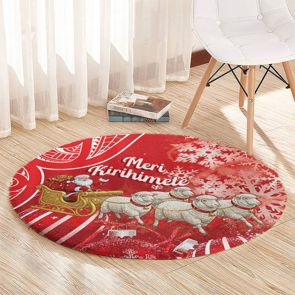 New Zealand Christmas In July Round Carpet Funny Santa Sheep Meri Kirihimete Red