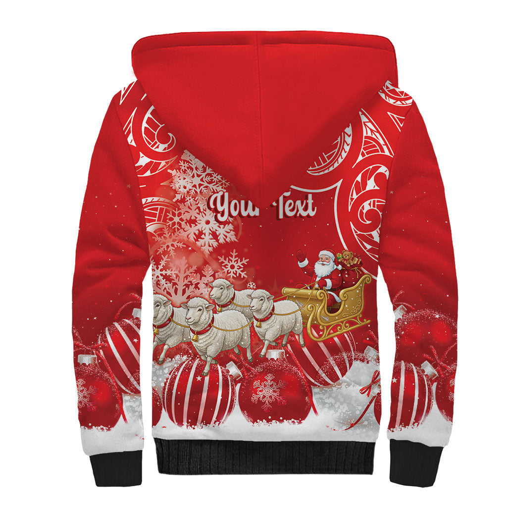 New Zealand Christmas In July Personalised Sherpa Hoodie Funny Santa Sheep Meri Kirihimete Red LT14 - Polynesian Pride