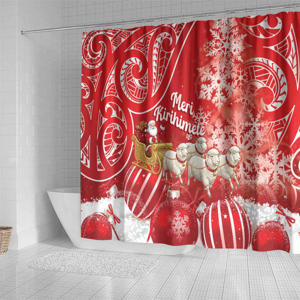 New Zealand Christmas In July Shower Curtain Funny Santa Sheep Meri Kirihimete Red LT14 - Polynesian Pride