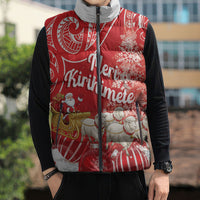 New Zealand Christmas In July Personalised Sleeveless Puffer Jacket Funny Santa Sheep Meri Kirihimete Red