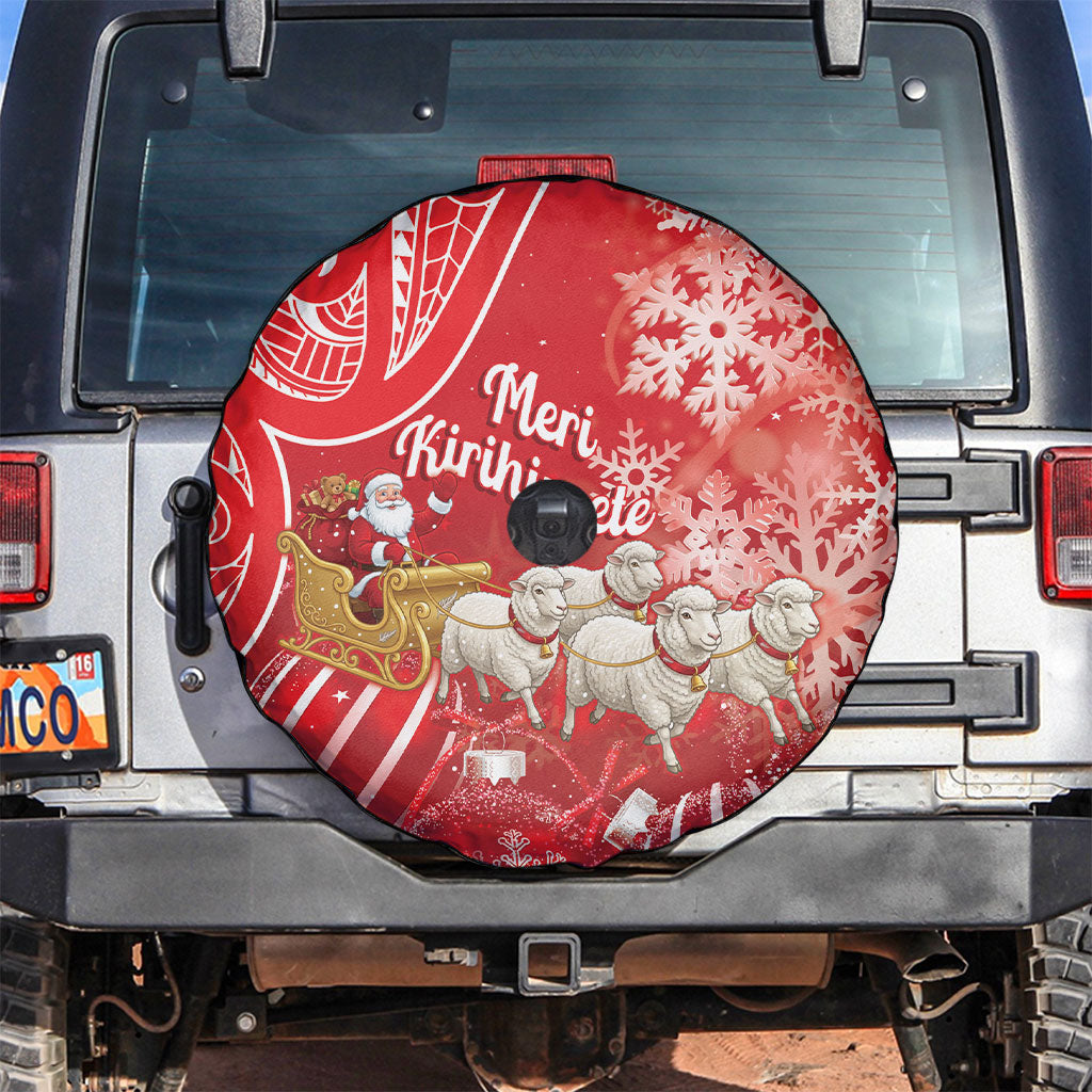 New Zealand Christmas In July Spare Tire Cover Funny Santa Sheep Meri Kirihimete Red LT14 Red - Polynesian Pride