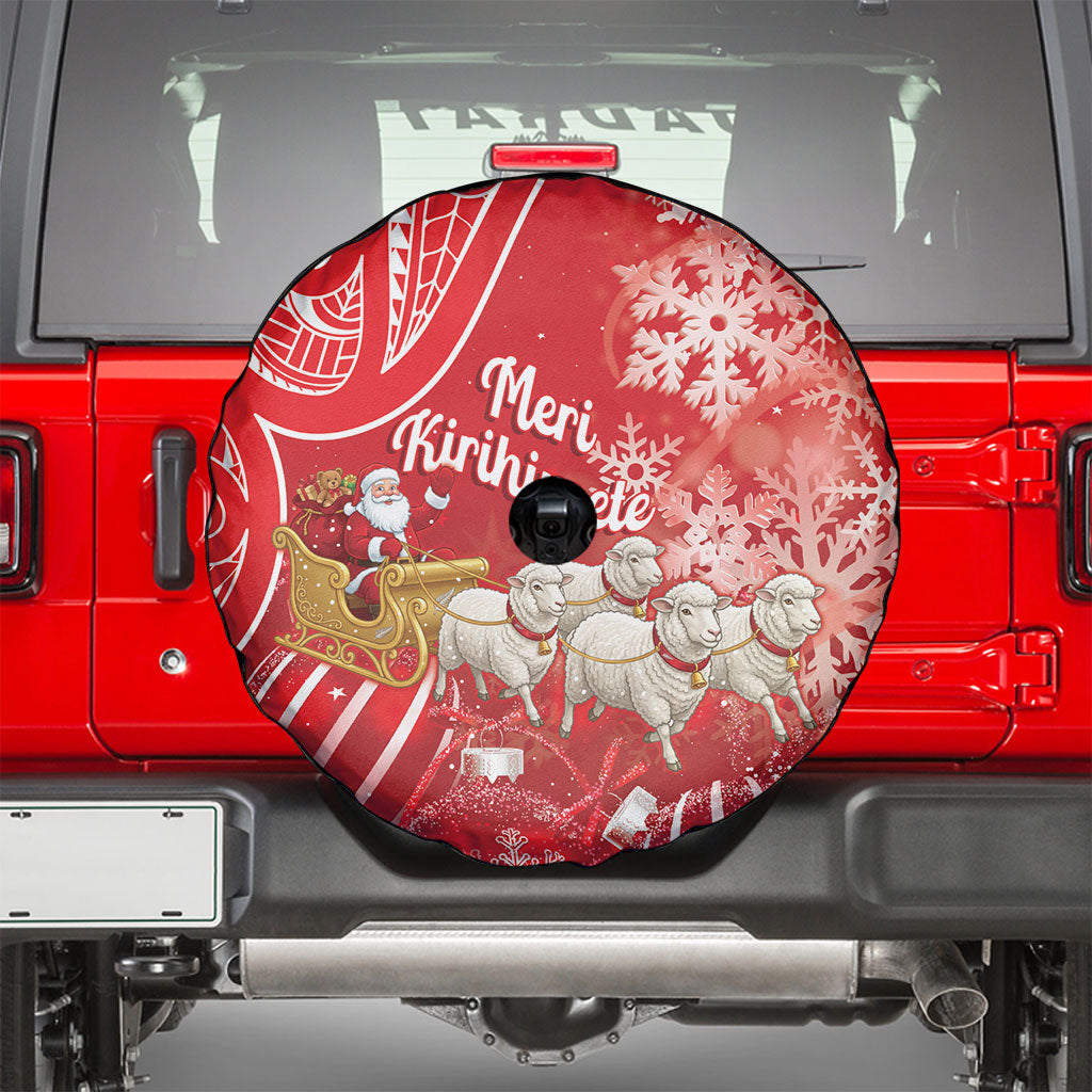 New Zealand Christmas In July Spare Tire Cover Funny Santa Sheep Meri Kirihimete Red LT14 - Polynesian Pride