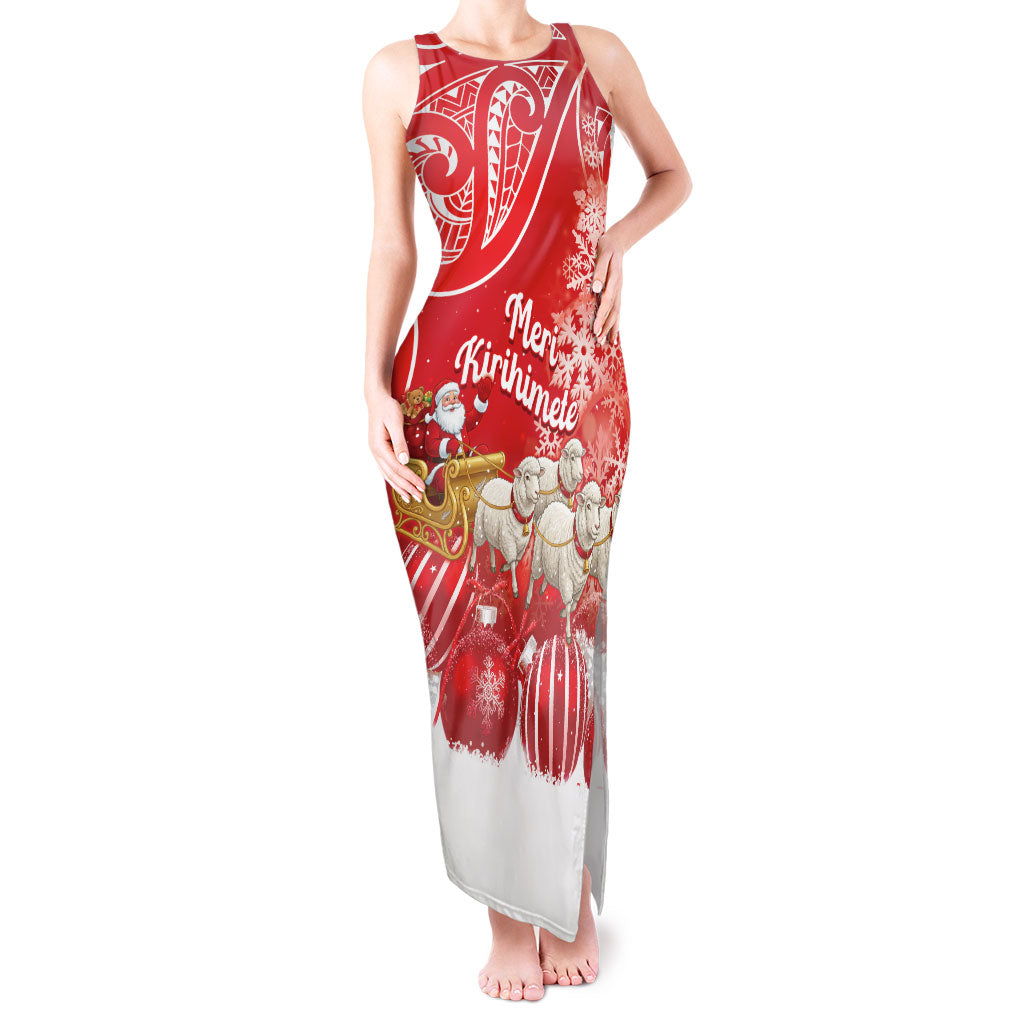 New Zealand Christmas In July Personalised Tank Maxi Dress Funny Santa Sheep Meri Kirihimete Red LT14 Women Red - Polynesian Pride