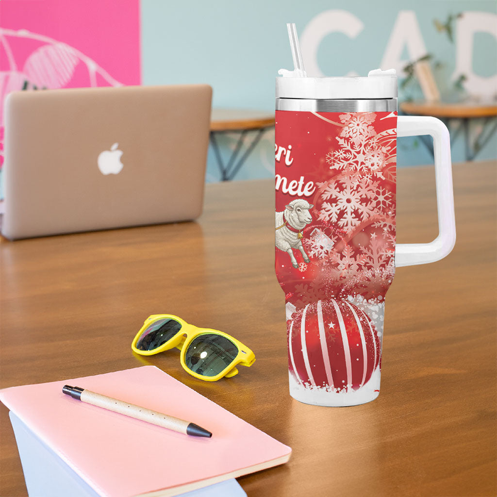 New Zealand Christmas In July Personalised Tumbler With Handle Funny Santa Sheep Meri Kirihimete Red LT14 - Polynesian Pride