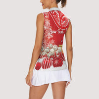 New Zealand Christmas In July Personalised Women Sleeveless Polo Shirt Funny Santa Sheep Meri Kirihimete Red LT14 - Polynesian Pride