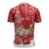 New Zealand Christmas In July Personalised Zipper Polo Shirt Funny Santa Sheep Meri Kirihimete Red LT14 - Polynesian Pride