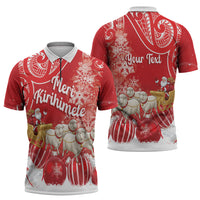 New Zealand Christmas In July Personalised Zipper Polo Shirt Funny Santa Sheep Meri Kirihimete Red LT14 - Polynesian Pride
