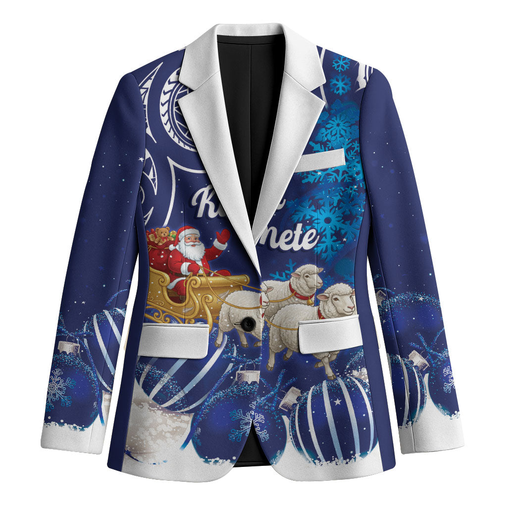 New Zealand Christmas In July Personalised Blazer Funny Santa Sheep Meri Kirihimete Blue LT14 Unisex Blue - Polynesian Pride