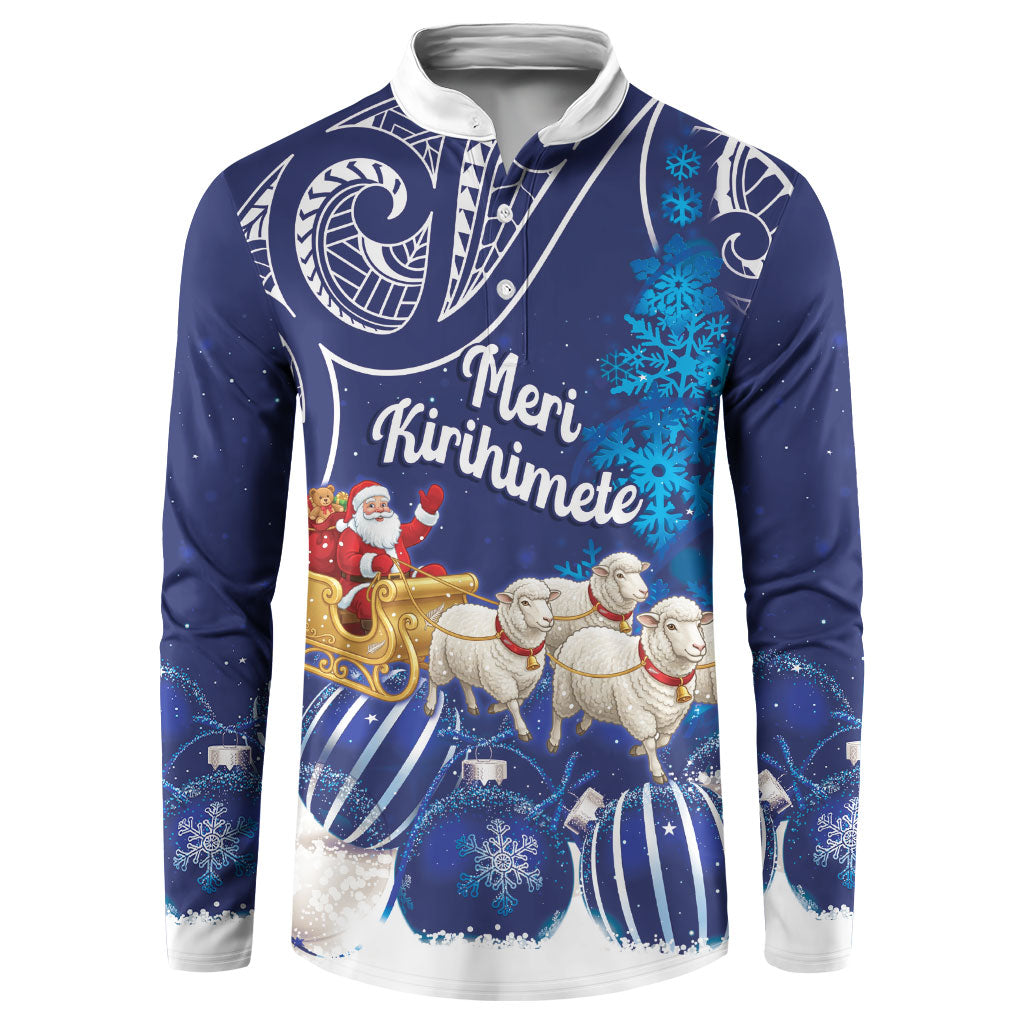 New Zealand Christmas In July Personalised Button Sweatshirt Funny Santa Sheep Meri Kirihimete Blue LT14 Blue - Polynesian Pride