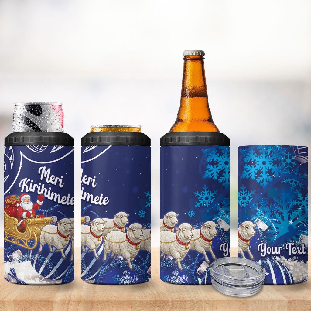New Zealand Christmas In July Personalised 4 in 1 Can Cooler Tumbler Funny Santa Sheep Meri Kirihimete Blue LT14 - Polynesian Pride