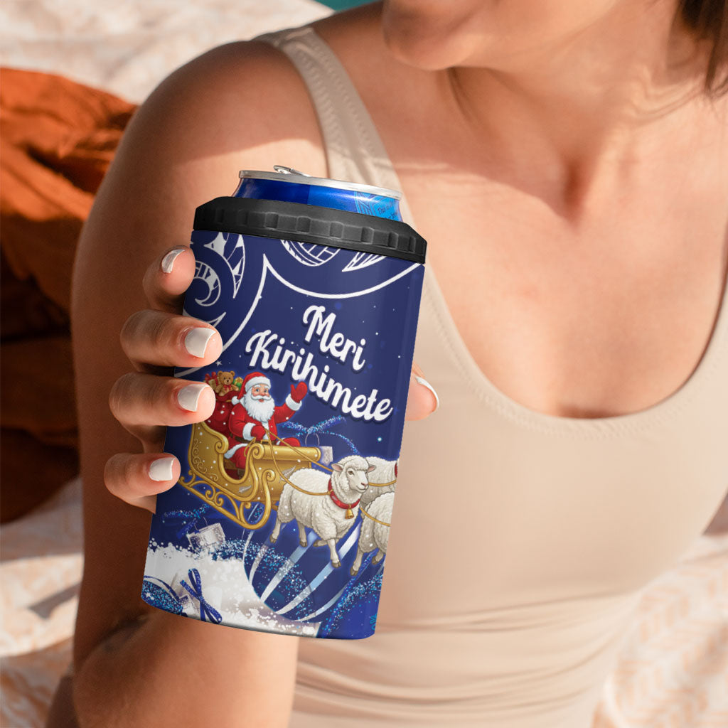New Zealand Christmas In July Personalised 4 in 1 Can Cooler Tumbler Funny Santa Sheep Meri Kirihimete Blue LT14 - Polynesian Pride