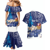 New Zealand Christmas In July Personalised Couples Matching Mermaid Dress and Hawaiian Shirt Funny Santa Sheep Meri Kirihimete Blue LT14 - Polynesian Pride