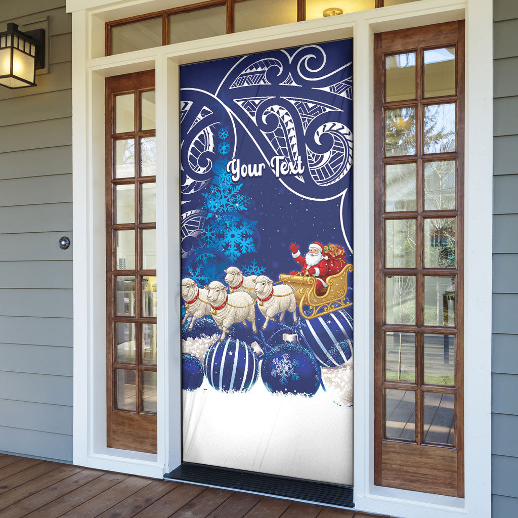 New Zealand Christmas In July Personalised Door Cover Funny Santa Sheep Meri Kirihimete Blue LT14 - Polynesian Pride