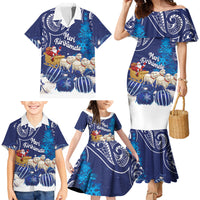 New Zealand Christmas In July Personalised Family Matching Mermaid Dress and Hawaiian Shirt Funny Santa Sheep Meri Kirihimete Blue LT14 - Polynesian Pride
