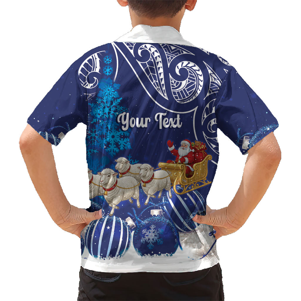 New Zealand Christmas In July Personalised Family Matching Off Shoulder Maxi Dress and Hawaiian Shirt Funny Santa Sheep Meri Kirihimete Blue LT14 - Polynesian Pride
