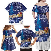 New Zealand Christmas In July Personalised Family Matching Off Shoulder Maxi Dress and Hawaiian Shirt Funny Santa Sheep Meri Kirihimete Blue LT14 - Polynesian Pride