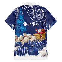 New Zealand Christmas In July Personalised Family Matching Off Shoulder Maxi Dress and Hawaiian Shirt Funny Santa Sheep Meri Kirihimete Blue LT14 - Polynesian Pride