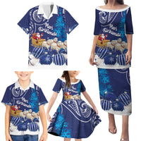 New Zealand Christmas In July Personalised Family Matching Puletasi and Hawaiian Shirt Funny Santa Sheep Meri Kirihimete Blue LT14 - Polynesian Pride