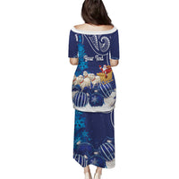 New Zealand Christmas In July Personalised Family Matching Puletasi and Hawaiian Shirt Funny Santa Sheep Meri Kirihimete Blue LT14 - Polynesian Pride