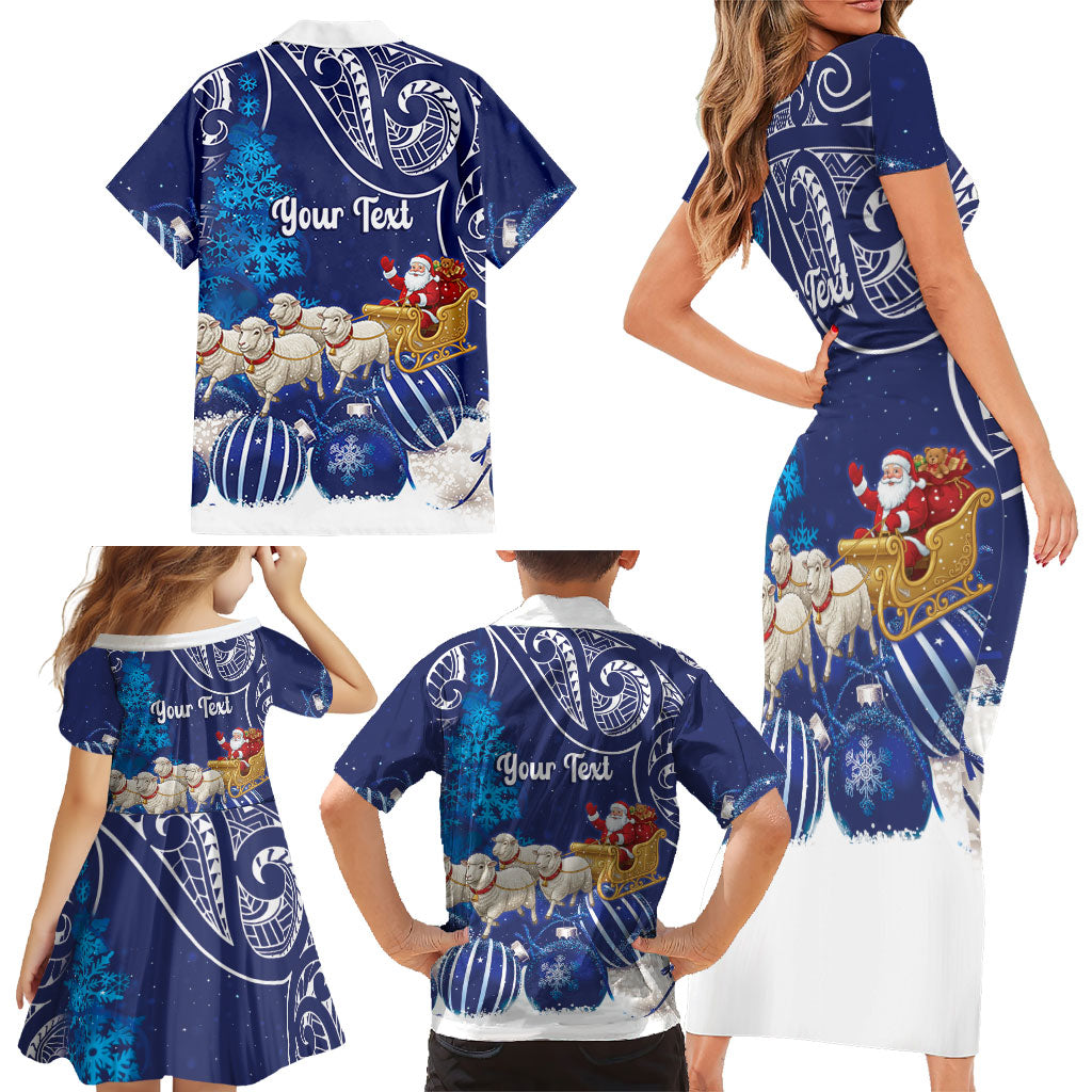 New Zealand Christmas In July Personalised Family Matching Short Sleeve Bodycon Dress and Hawaiian Shirt Funny Santa Sheep Meri Kirihimete Blue LT14 - Polynesian Pride