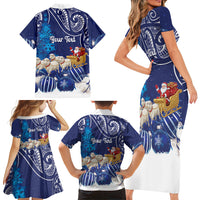 New Zealand Christmas In July Personalised Family Matching Short Sleeve Bodycon Dress and Hawaiian Shirt Funny Santa Sheep Meri Kirihimete Blue LT14 - Polynesian Pride