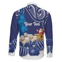 New Zealand Christmas In July Personalised Family Matching Short Sleeve Bodycon Dress and Hawaiian Shirt Funny Santa Sheep Meri Kirihimete Blue LT14 - Polynesian Pride