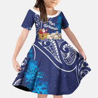 New Zealand Christmas In July Personalised Family Matching Summer Maxi Dress and Hawaiian Shirt Funny Santa Sheep Meri Kirihimete Blue LT14 Daughter's Dress Blue - Polynesian Pride