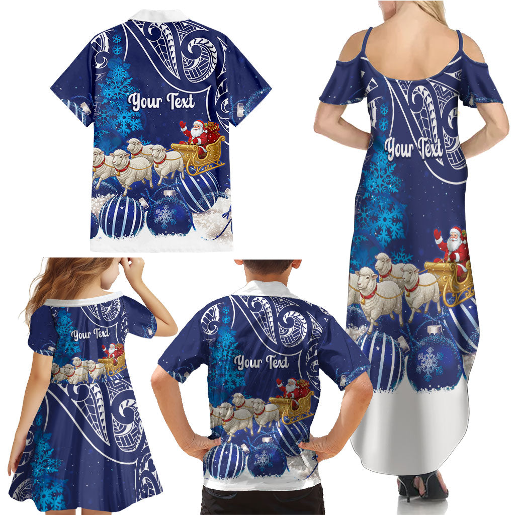 New Zealand Christmas In July Personalised Family Matching Summer Maxi Dress and Hawaiian Shirt Funny Santa Sheep Meri Kirihimete Blue LT14 - Polynesian Pride