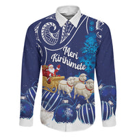 New Zealand Christmas In July Personalised Family Matching Summer Maxi Dress and Hawaiian Shirt Funny Santa Sheep Meri Kirihimete Blue LT14 Dad's Shirt - Long Sleeve Blue - Polynesian Pride