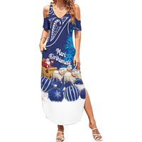 New Zealand Christmas In July Personalised Family Matching Summer Maxi Dress and Hawaiian Shirt Funny Santa Sheep Meri Kirihimete Blue LT14 Mom's Dress Blue - Polynesian Pride