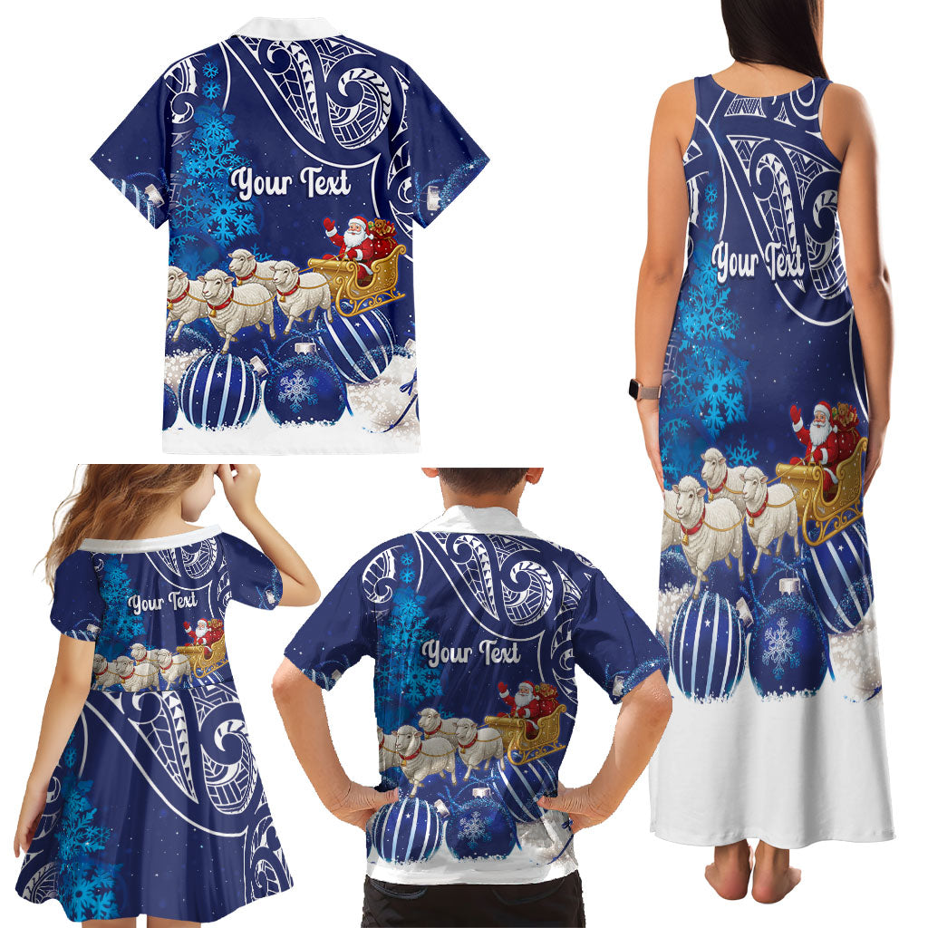New Zealand Christmas In July Personalised Family Matching Tank Maxi Dress and Hawaiian Shirt Funny Santa Sheep Meri Kirihimete Blue LT14 - Polynesian Pride