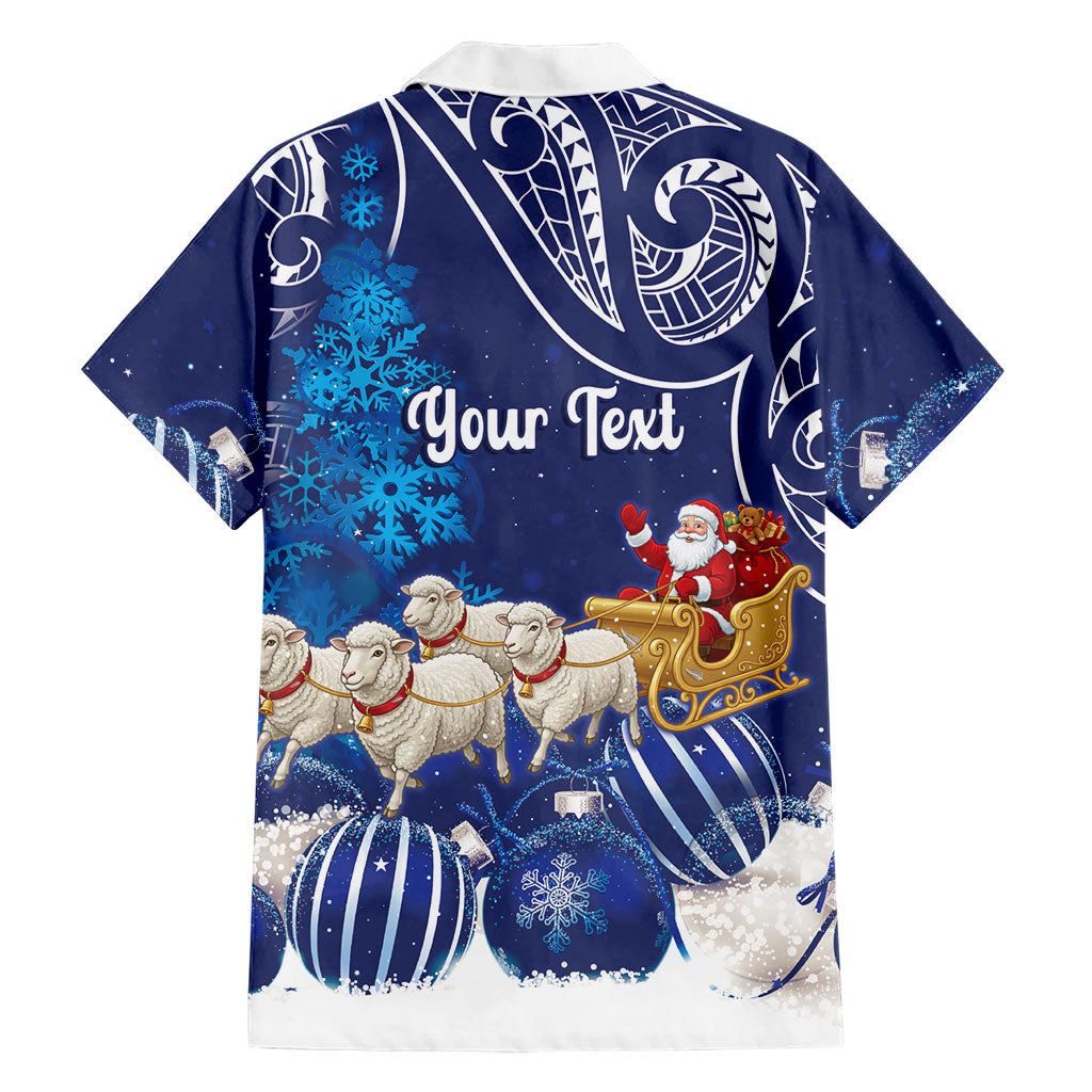 New Zealand Christmas In July Personalised Family Matching Tank Maxi Dress and Hawaiian Shirt Funny Santa Sheep Meri Kirihimete Blue LT14 - Polynesian Pride