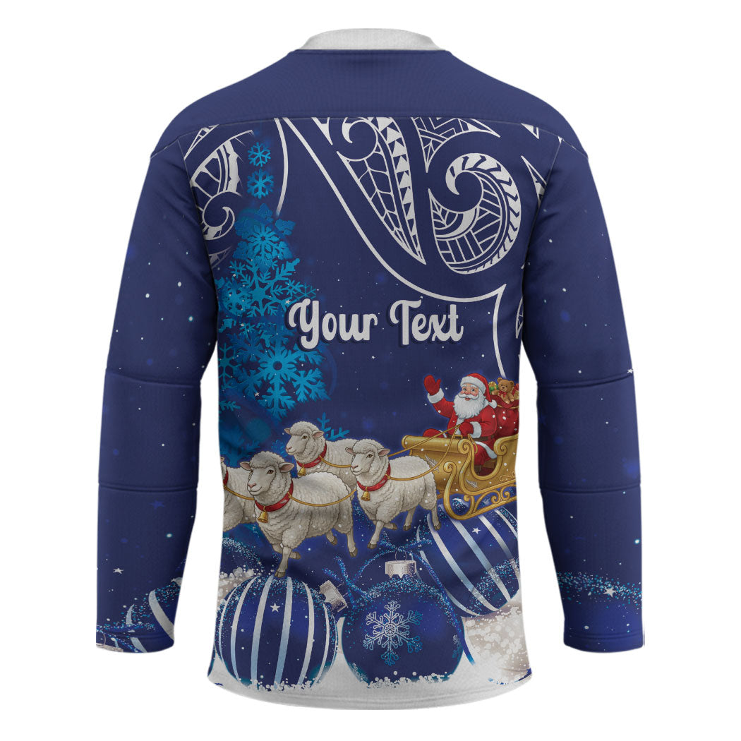 New Zealand Christmas In July Personalised Hockey Jersey Funny Santa Sheep Meri Kirihimete Blue LT14 - Polynesian Pride