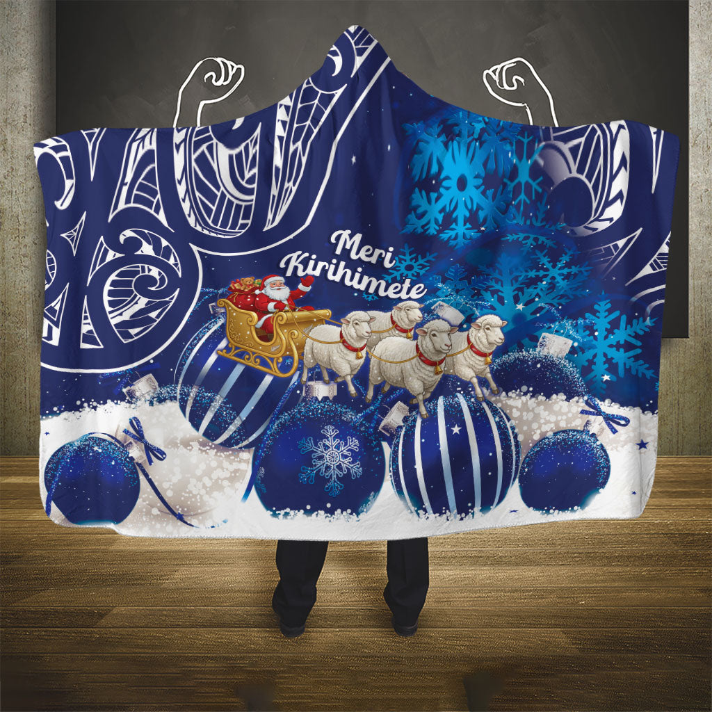 New Zealand Christmas In July Hooded Blanket Funny Santa Sheep Meri Kirihimete Blue LT14 - Polynesian Pride