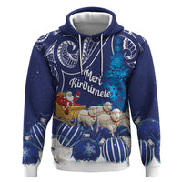New Zealand Christmas In July Personalised Hoodie Funny Santa Sheep Meri Kirihimete Blue LT14 Pullover Hoodie Blue - Polynesian Pride
