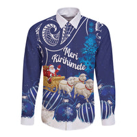 New Zealand Christmas In July Personalised Long Sleeve Button Shirt Funny Santa Sheep Meri Kirihimete Blue