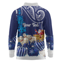 New Zealand Christmas In July Personalised Long Sleeve Polo Shirt Funny Santa Sheep Meri Kirihimete Blue LT14 - Polynesian Pride