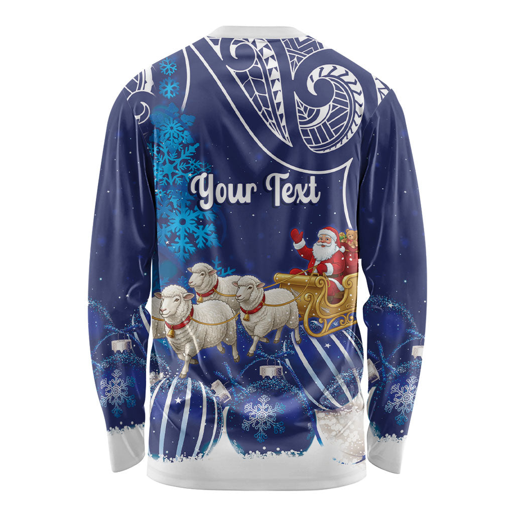 New Zealand Christmas In July Personalised Long Sleeve Shirt Funny Santa Sheep Meri Kirihimete Blue LT14 - Polynesian Pride