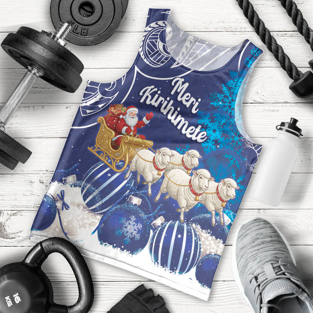 New Zealand Christmas In July Personalised Men Tank Top Funny Santa Sheep Meri Kirihimete Blue LT14 - Polynesian Pride
