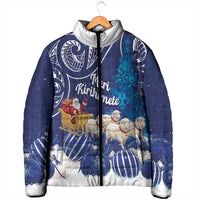 New Zealand Christmas In July Personalised Padded Jacket Funny Santa Sheep Meri Kirihimete Blue